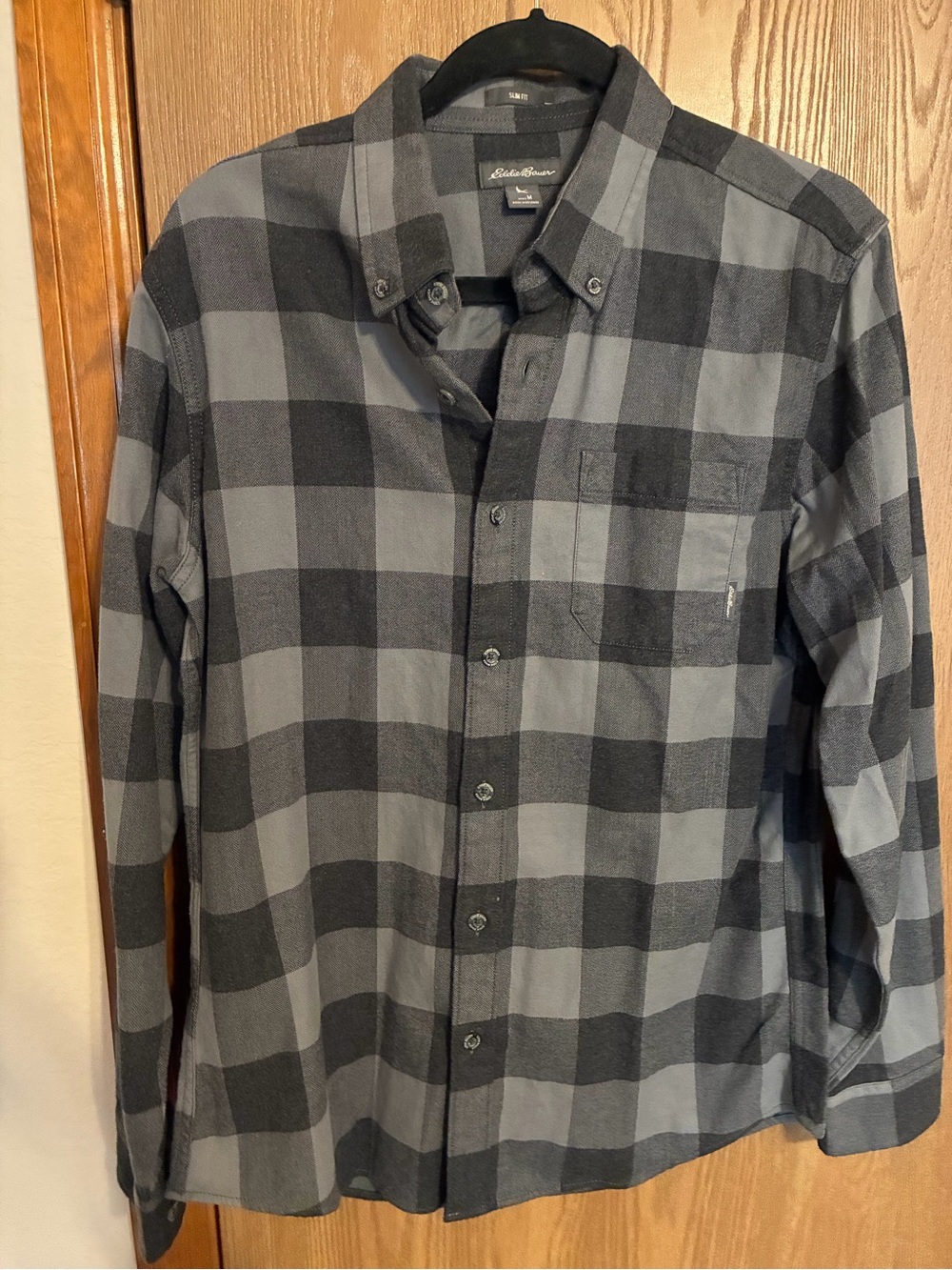 Eddie Bauer Men’s Black and Gray Buffalo Plaid Button-Down Shirt